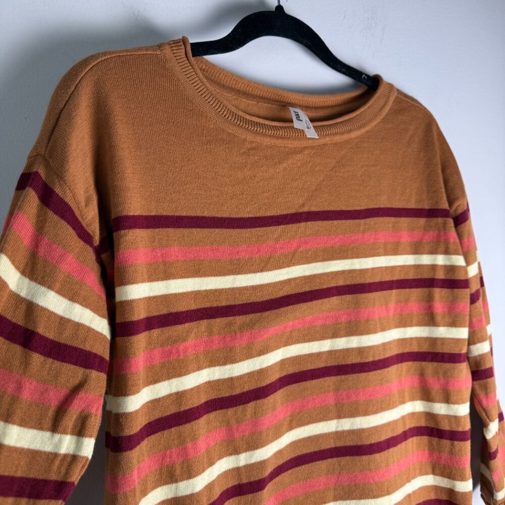 Pact Organic Cotton Wide Neck Sweater Warm Spice Striped Size SM - Picture 4 of 10
